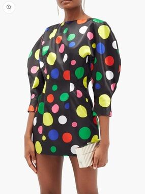 Elzinga Black Mini Dress with Multicolor Polka Dots
